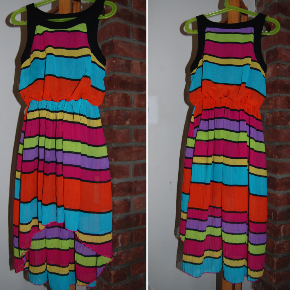 SOLD Elisa B. Rainbow Colorblock High Low Dress